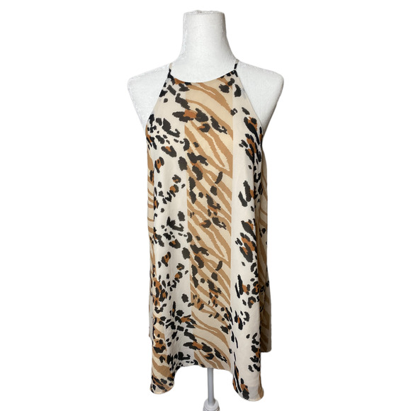 Forever 21 Dresses & Skirts - Forever 21 Leopard Zebra Cream Brown Black High Neck Key Hole Back Slip Dress